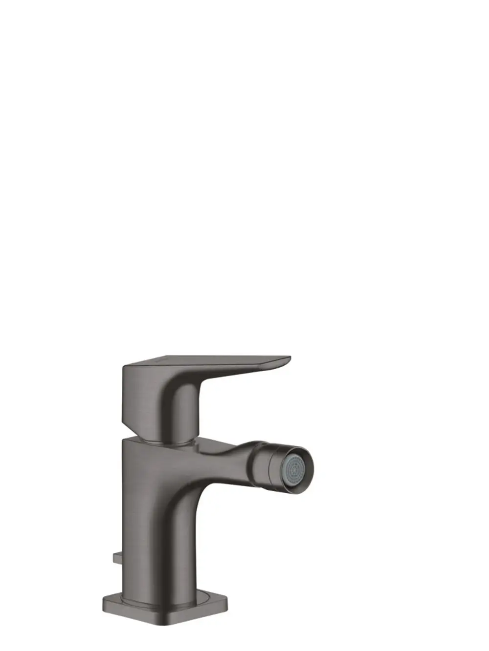 Ein AXOR Bidetmischer in Brushed Black Chrome mit Hebelgriff und Zugstangen-Ablaufgarnitur. Ergonomisches Design, geeignet für moderne Badezimmer.